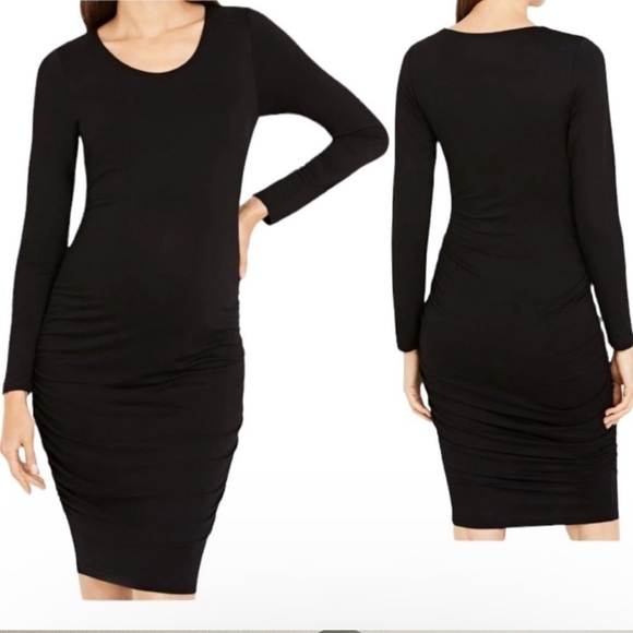 A PEA IN THE POD Black Modal Blend Ruched Sides Midi Dress 3/4 Sleeve Size Small - Picture 8 of 8